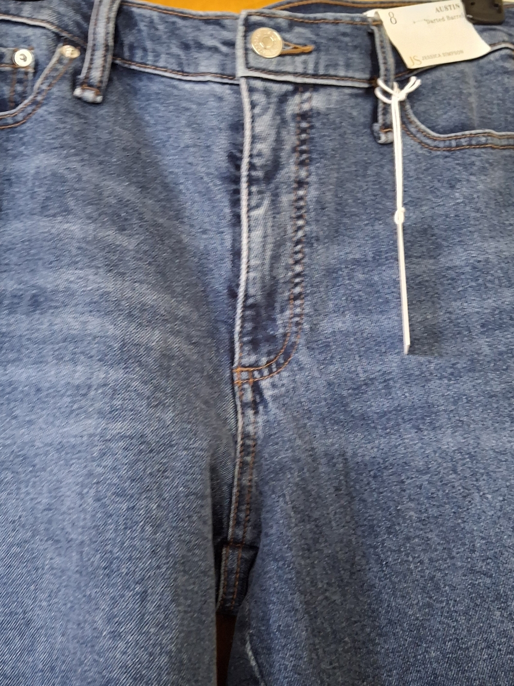 Jessica Simpson Blue Straight Leg Jeans with Brown Side Stripes Size 8 - Picture 4 of 6
